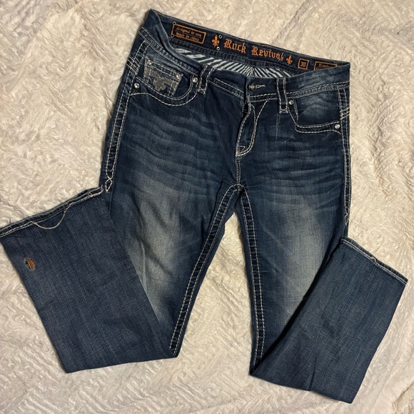 Rock Revival Women's Distressed Blue Jeans - Picture 1 of 12